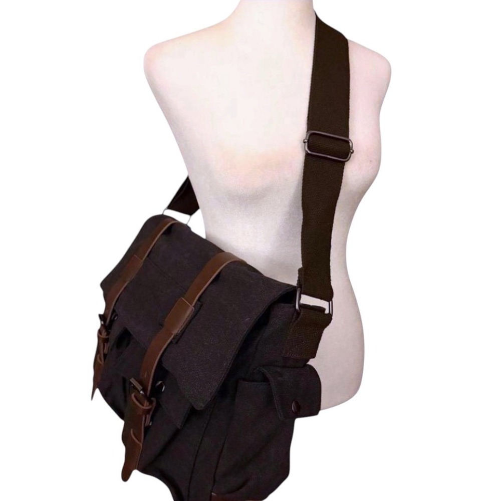 Vintage Style Large Capacity Laptop Crossbody / Shoulder Messenger Bag - Black - Picture 4 of 6